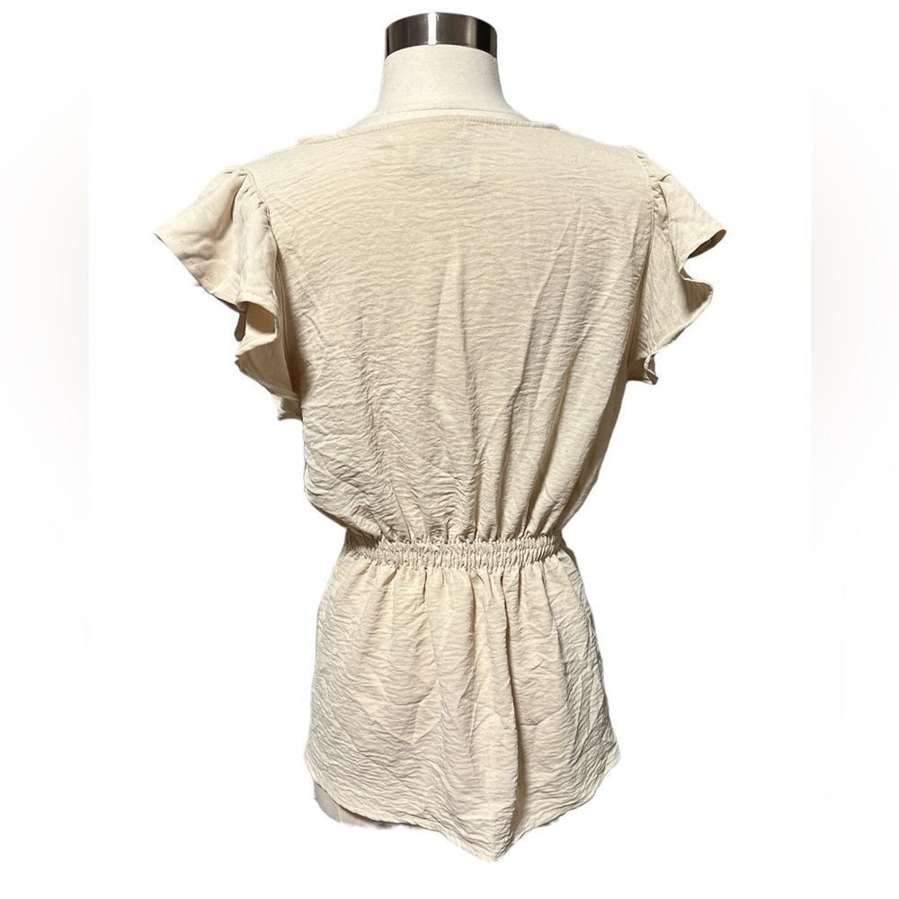 L.I.F.E. Love Is For Eternity - Cream Front Tie, Button Neck Blouse Sz XL NWT - Picture 10 of 11